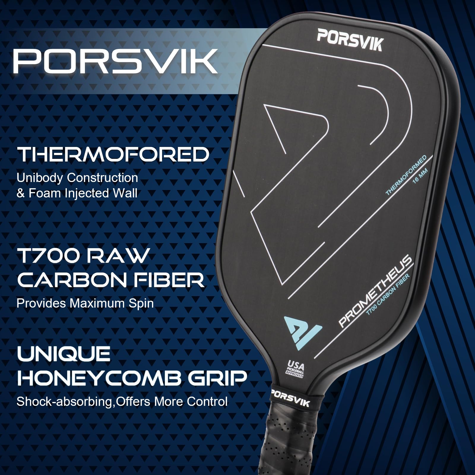 Amazon | PORSVIK 熱成形ピックルボールパドル 16mm 未加工T700